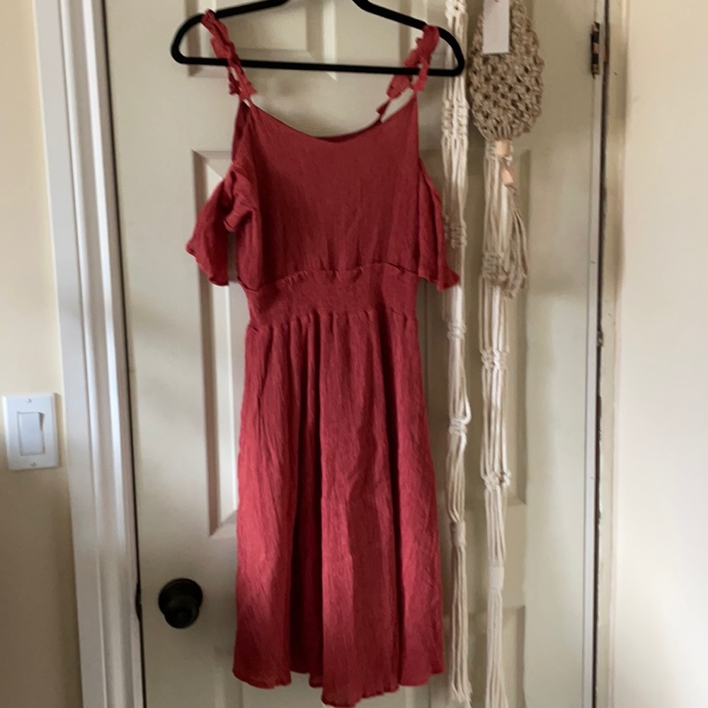 Symphony boho California rust cold shoulder dress